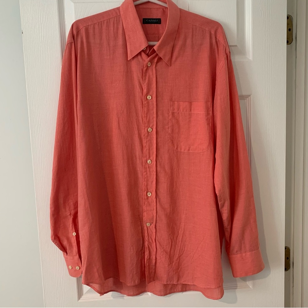 Canali Pink Casual Button Down Shirt Classic Collar L